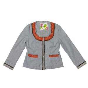 Free People My Fair Lady Beaded Jacket Blazer Women's Size 4 Pinstripe